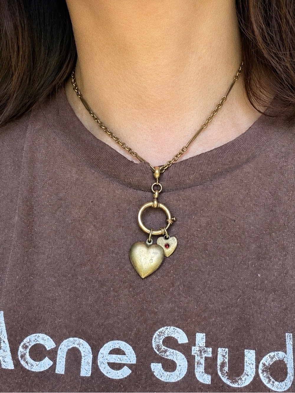 Antique pocket watch chain heart locket necklace OOAK repurposed gold filled